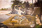 Chiang Mai - Wat Phra That Doi Suthep. The walls of the gallery are covered with Buddha statues and mural paintings of Jataka. Thr great renunciation. 